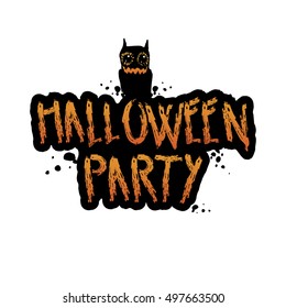 Vector whimsical, grungy, scribbled style typographical Halloween party illustration, decoration element