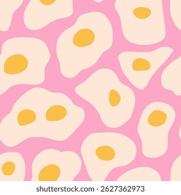 Vector whimsical hand-drawn fried eggs seamless pattern in pastel pink and yellow. Playful, trendy design for social media, stationery, home decor, and branding.