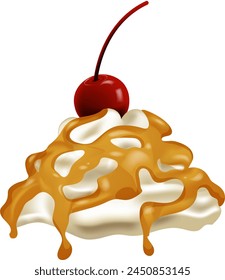 Vector of whipped cream with caramel and cherry
