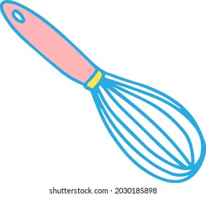 bigote vectorial para la preparación de alimentos para azotar la cocina. Utensilios de cocina de colores amarillo rosa azul