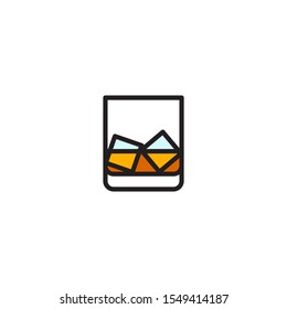 Vector whiskey with ice glass icon. Flat illustration of whiskey with ice isolated on white background. Icon vector illustration sign symbol.
