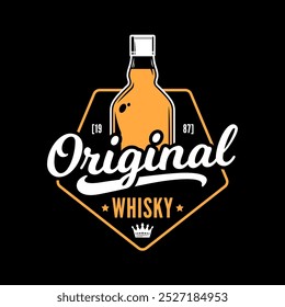 Vector whiskey logo isolated on a black background. Distilling business branding and identity design elements