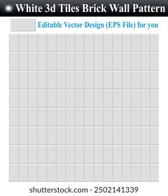 Vector white 3d brick wall background, Vector white brick wall texture seamless pattern background, abstract background, Interior of the kitchen or bathroom, White Tils Wall