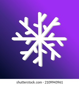 Vector of a white 3d carved snowflake with a shadow on a dark purple background. An element of winter New Year's design