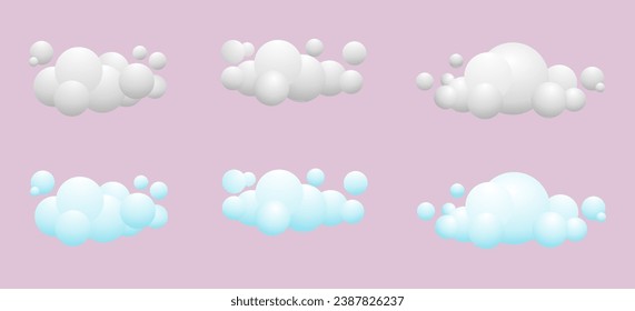 vector white 3d realistic clouds set. Render soft round cartoon fluffy clouds icon in the sky. 3d geometric shapes vector illustration.