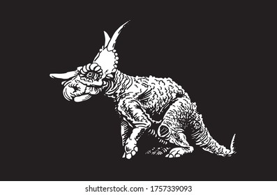 Vector white achelouaurus on black background, graphical illustration