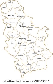 Vector white administrative map of Serbia. The territory of a European state with large cities, borders of regions. 