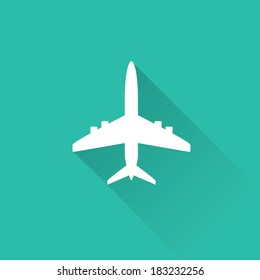 vector white airplane flat icon on turquoise background