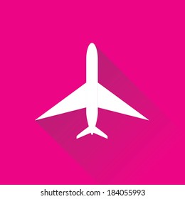 vector white airplane flat icon on pink background