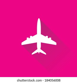 vector white airplane flat icon on pink background