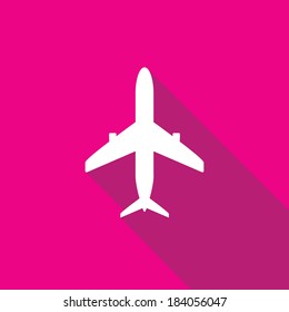 vector white airplane flat icon on pink background