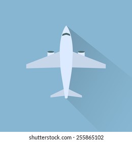 vector white airplane flat icon blue background