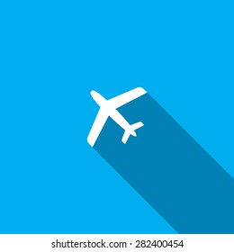 vector white airplane flat icon on blue