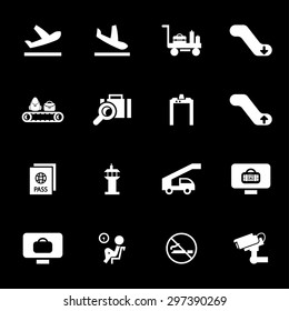 Vector white airport icon set on black background