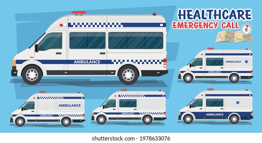 VECTOR - white ambulance car template, medical van. Easy to edit and recolor