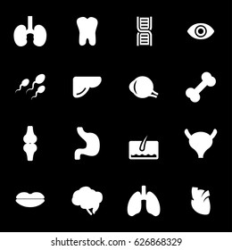 Vector white anatomy icons set on black background