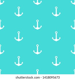 Vector white anchor seamless pattern on blue background