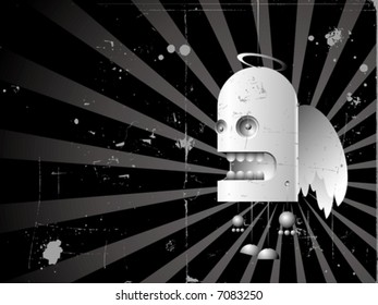 vector white angel on black background