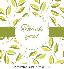 Vector white Appreciation card with a green leaf pattern. Thank You card