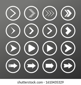 Vector white arrow buttons in round shape. Set of flat icons