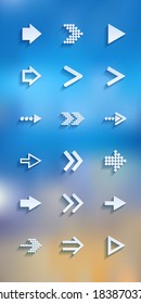 Vector white arrows icons set on colorful background.