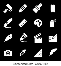 Vector white art tools icons set on black background