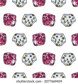 Vector White Baby cloth and training diapers seamless background pattern