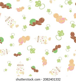 Vector White Baby Girl and Boy with pacifier seamless background pattern