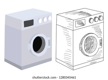 vector, white background appliances, washing machine
