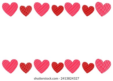 Vector white background, banner with a frame of red and pink hearts, candies in glaze with place for text for the holidays Valentine's Day, wedding, birthday