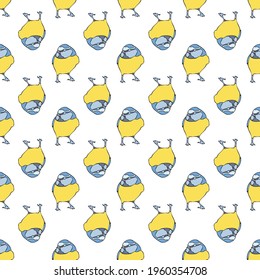 Vector white background birds silhouette seamless pattern. Blue tit, Purple Finch, Seamless pattern background