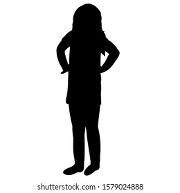 vector, white background, black silhouette child girl