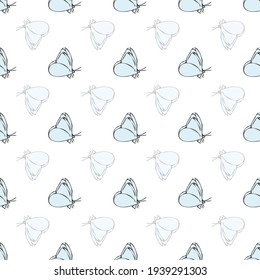 Vector white background blue butterfly seamless pattern. butterflies. Seamless pattern background