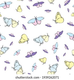 Vector white background butterfly seamless pattern. butterflies. Seamless pattern background