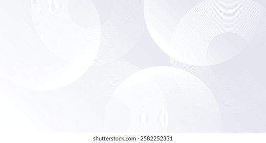 Vector white background with white circle lines. Digital future technology concept illustration art