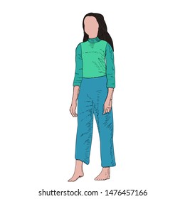 vector, white background, color sketch of a girl