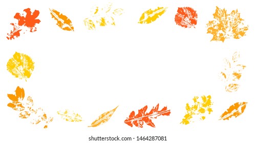 Vector white background with colorful autumn leaves. Space for text. 