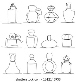 vector, white background, continuous line drawing perfume, set