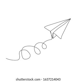 vector, white background, continuous line drawing of a paper airplane