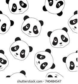 Vector white background with cute pandas. Cartoon pandas.black and white pattern.
