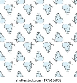 Vector white background daisy flowers, wild flowers and butterflies, insects. Seamless pattern background