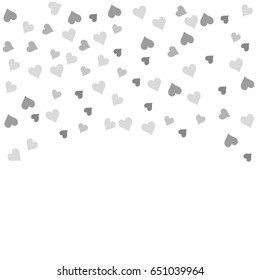 Vector white background decorating of falling valentine hearts confetti. 