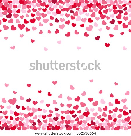 Vector white background decorating of falling valentine hearts confetti. Greeting card design for those who in love and for wedding invitation.