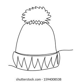 vector, white background, elegant continuous line winter hat