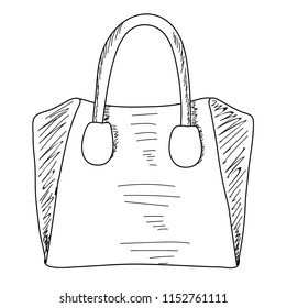 vector, white background, female bag, sketch, outline by hand