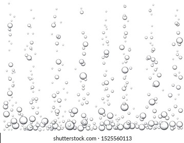 Vector white background with fizzing air bubbles going up in the water. Fizzy sparkles in aquarium. Underwater texture.