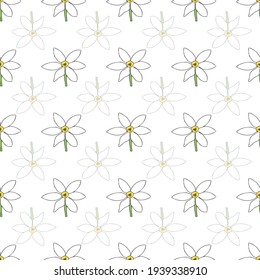 Vector white background white floral seamless pattern. Lilies. Seamless pattern background
