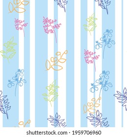 Vector white background herbs, leaf, flowers and plants texture seamless pattern. Seamless pattern background