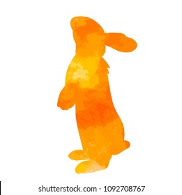 vector, white background, isolated, watercolor silhouette of a rabbit