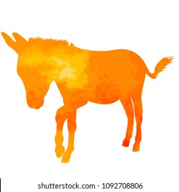 vector, white background, isolated, watercolor silhouette of a donkey